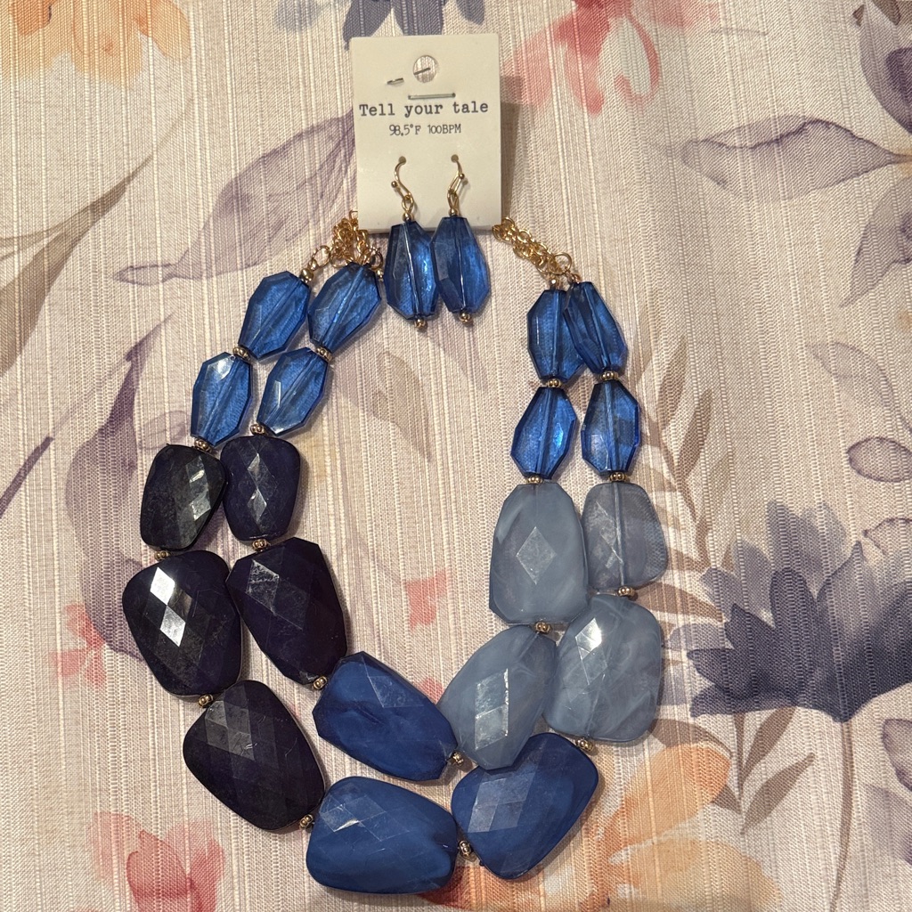 Tell Your Tale Blue And Gold Necklace Set